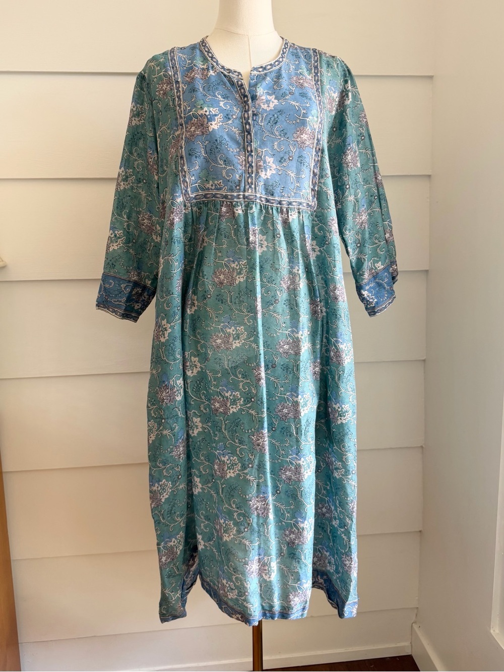 Kora India Silk Chandri Block Print Kurta size XXL